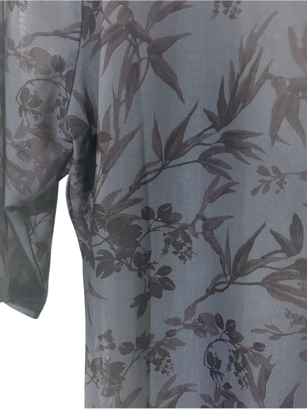By Anthropologie Sheer Floral Mesh Half Sleeve Mock Neck Top Grey Blue Medium M - Picture 4 of 6